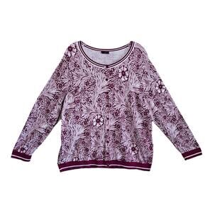 TALBOTS Women's Plus 1X Charming Cardigan Sweater Button Up Raspberry White 42"